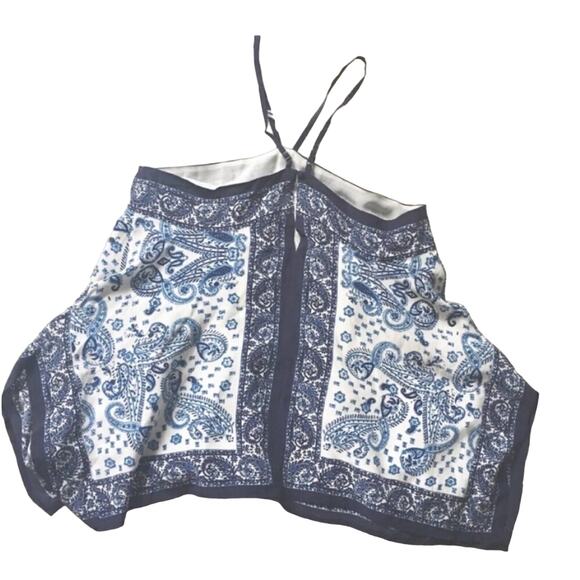 NEW JOIE Damesha Navy Blue White Paisley Silk Halter Tank Top Shirt Blouse XS - Picture 3 of 5